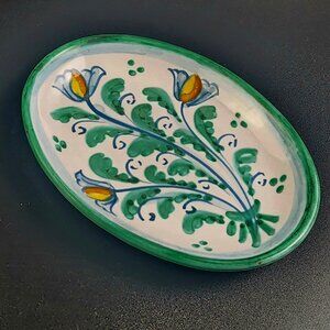 Vintage - Hand-painted Porcelain - Oval Trinket Dish - 5 7/8" Long